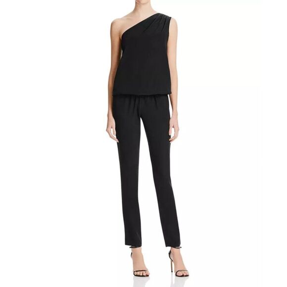 Ramy Brook Lulu Black One Shoulder Jumpsuit Silk Stretchy Cocktail Size M - Picture 1 of 8